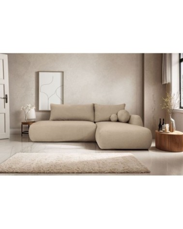 Canapé d'angle droit convertible 5p fabio en tissu bouclette - taupe