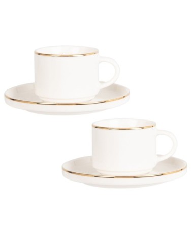 Tasse à café et soucoupe en porcelaine blanche et dorée