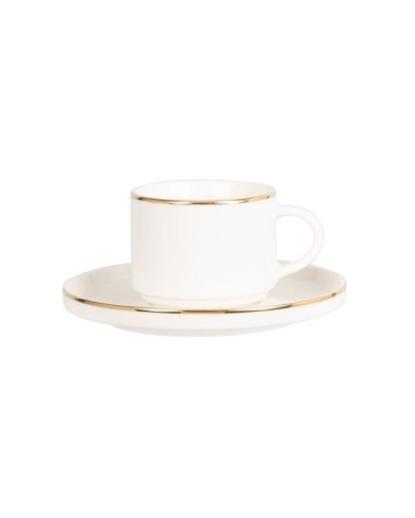 Tasse à café et soucoupe en porcelaine blanche et dorée