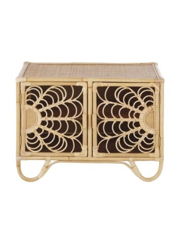 Cabinet de rangement 2 portes en rotin motifs fleurs