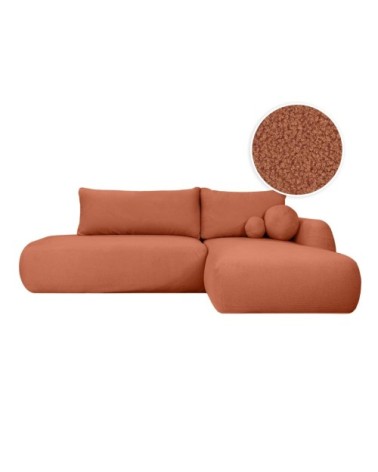 Canapé d'angle droit convertible 5p fabio en tissu bouclé terracotta