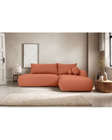 Canapé d'angle droit convertible 5p fabio en tissu bouclé terracotta