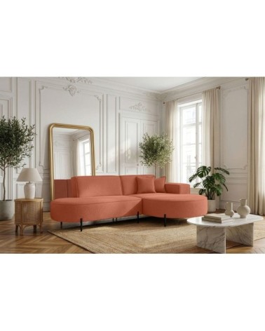 Canapé d'angle droit 4 places marlon en tissu bouclette terracotta
