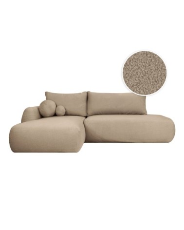 Canapé d'angle gauche convertible 5p fabio en tissu bouclette - taupe