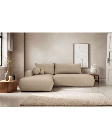 Canapé d'angle gauche convertible 5p fabio en tissu bouclette - taupe