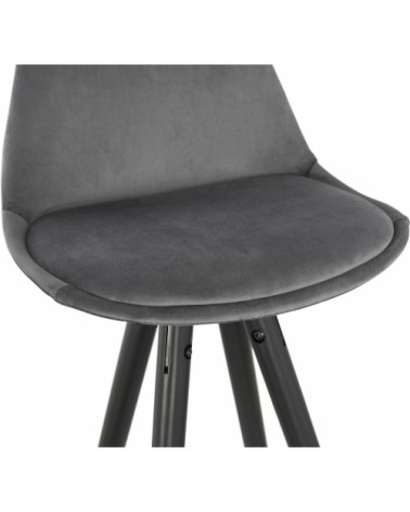 Tabouret de bar design bois noir et velours gris h97cm