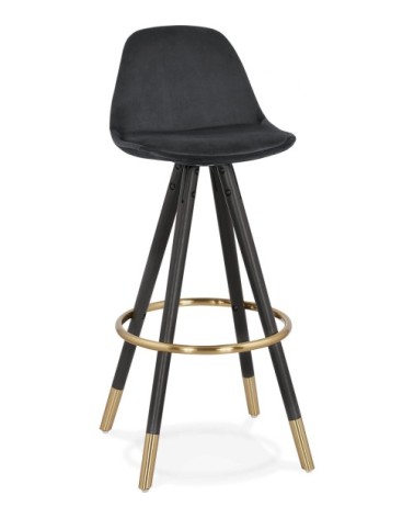 Tabouret de bar design bois noir et velours noir h97cm