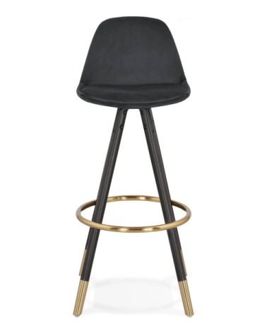 Tabouret de bar design bois noir et velours noir h97cm