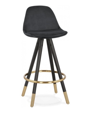 Tabouret de bar design bois noir et velours noir h87cm