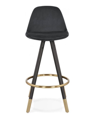 Tabouret de bar design bois noir et velours noir h87cm