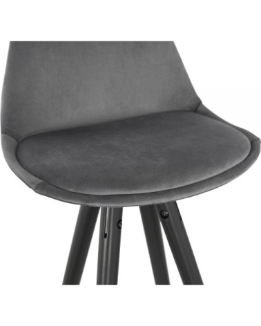 Tabouret de bar design bois noir et velours gris h87cm