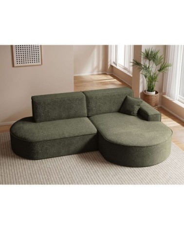 Canapé d'angle droit convertible 4pl marlo tissu chenille vert foncé