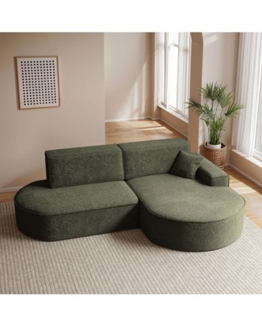 Canapé d'angle droit convertible 4pl marlo tissu chenille vert foncé