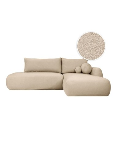 Canapé d'angle droit convertible 5p fabio en tissu bouclette - beige