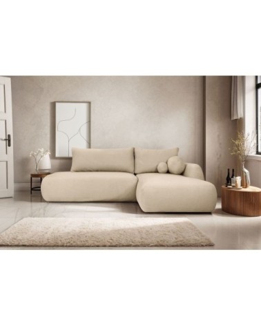 Canapé d'angle droit convertible 5p fabio en tissu bouclette - beige