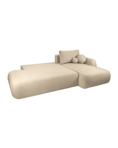 Canapé d'angle droit convertible 5p fabio en tissu bouclette - beige