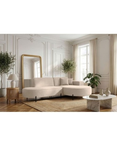 Canapé d'angle droit 4 places marlon en tissu bouclette beige