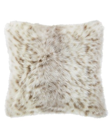 Coussin imitation fourrure grise et écrue imprimé léopard des neiges 45x45, OEKO-TEX®