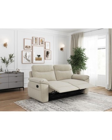 Canapé relax manuel 3 et 2 places et fauteuil, tissu texturé - beige