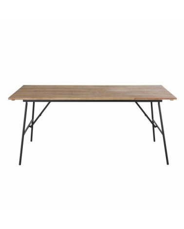 Table de jardin pliante en bois d'acacia et acier noir 6 personnes L180