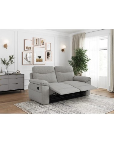 Canapé relax manuel 3 et 2 places et fauteuil tissu texturé gris clair