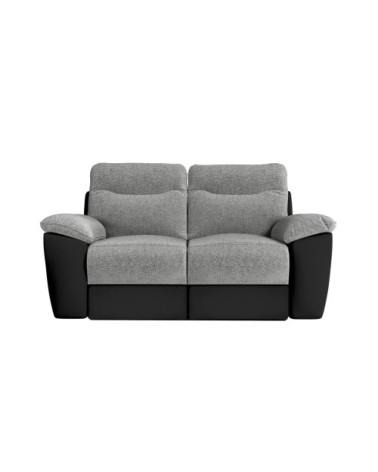 Canapé relax manuel 2 places et fauteuil, tissu et simili - noir/gris