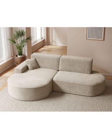 Canapé d'angle gauche convertible 4pl marlo en tissu chenille beige
