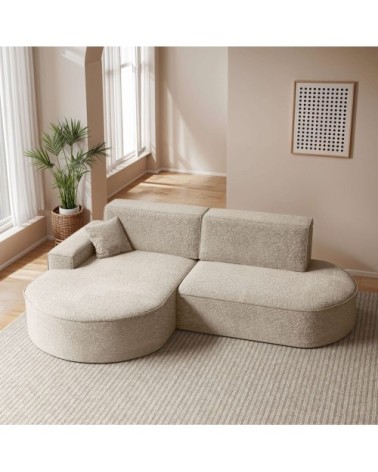 Canapé d'angle gauche convertible 4pl marlo en tissu chenille beige
