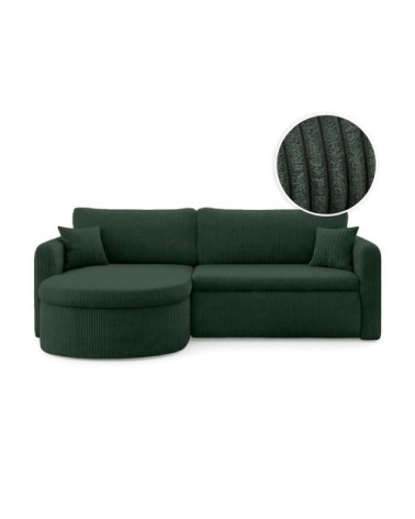 Canapé angle reversible convertible 4p vera velours côtelé vert foncé