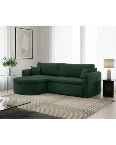 Canapé angle reversible convertible 4p vera velours côtelé vert foncé