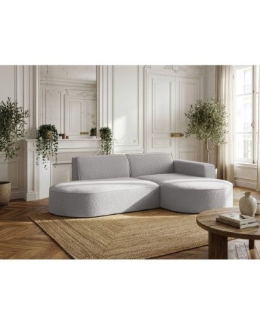Canapé d'angle droit 4 places marla en tissu bouclette - gris clair