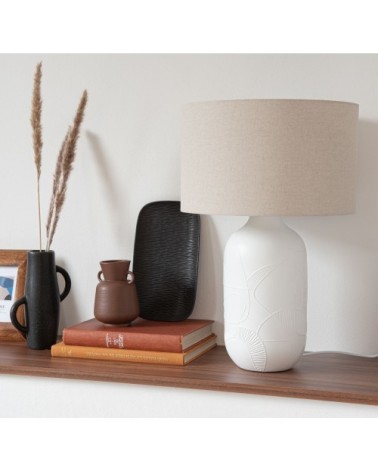 Lampe en céramique blanche et abat-jour en coton recyclé écru