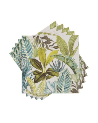 Serviettes en papier bleu et vert motif jungle (x20)