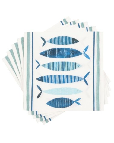 Serviettes en papier blanc motifs poissons bleus (x20)