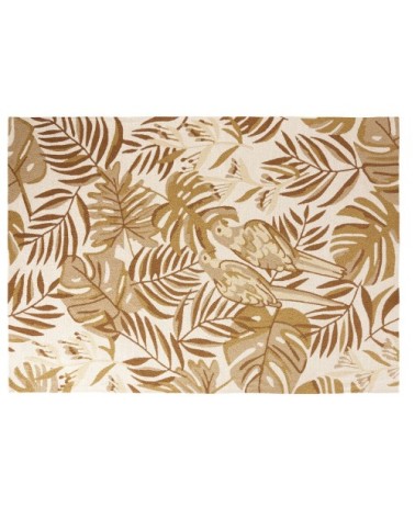 Tapis en polypropylène imprimé végétal écru, jaune moutarde et beige 160x230