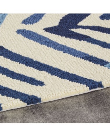 Tapis en polypropylène imprimé végétal bleu et blanc 160x230