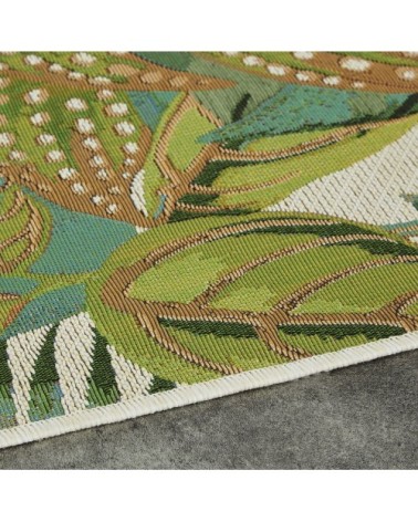 Tapis tissé jacquard imprimé jungle écru, bleu et vert 160x230