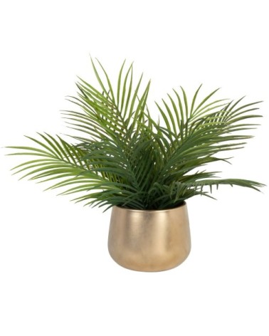 Plante verte artificielle et pot en grès doré