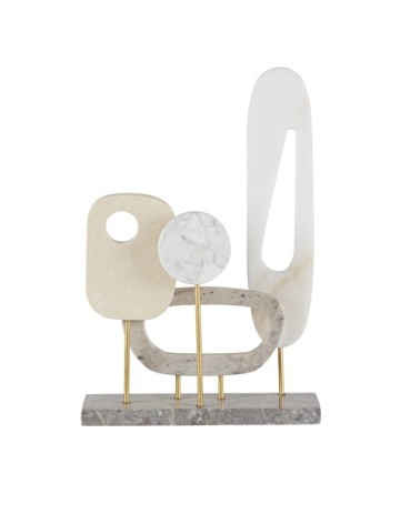 Statuette formes assemblées blanches et grises en marbre et détails dorés H37
