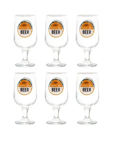 Verres à bière avec inscriptions multicolores (x6) support en bois d'eucalyptus