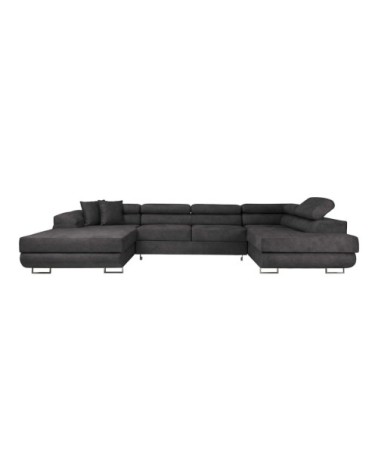 Canapé panoramique 6p flavio convertible 2 coffres en tissu gris foncé