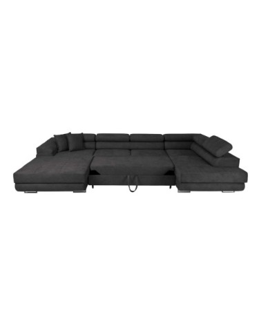 Canapé panoramique 6p flavio convertible 2 coffres en tissu gris foncé