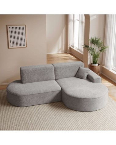 Canapé d'angle droit convertible 4pl marlo tissu chenille gris clair