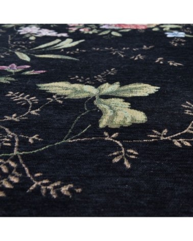 Tapis floral tissé plat - noir 70x120 cm