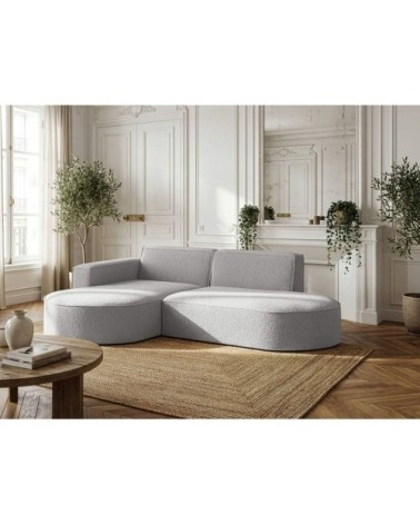Canapé d'angle gauche 4 places marla en tissu bouclette - gris clair