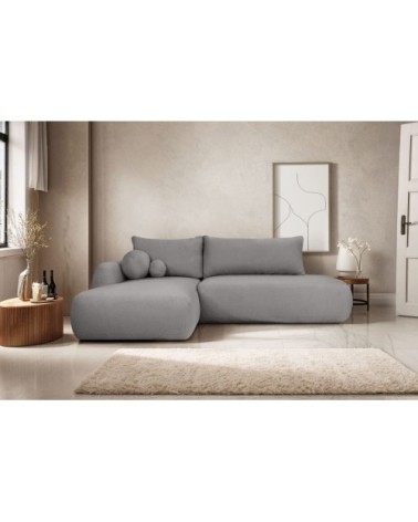 Canapé d'angle gauche convertible 5p fabio tissu bouclette gris foncé