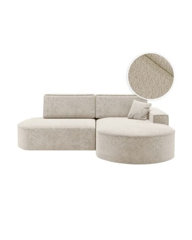Canapé d'angle droit convertible 4pl marlo en tissu chenille blanc