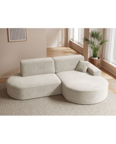 Canapé d'angle droit convertible 4pl marlo en tissu chenille blanc