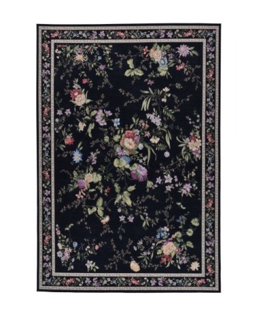 Tapis floral tissé plat - noir 60x90 cm