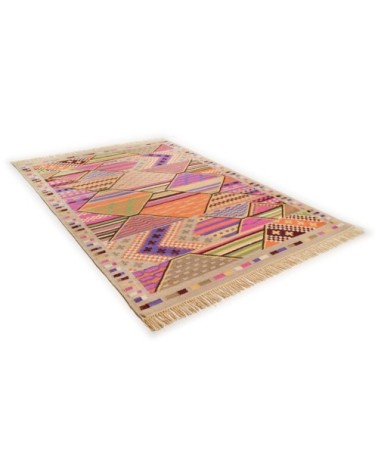 Tapis kelim en laine tissé à la main beige 140x200